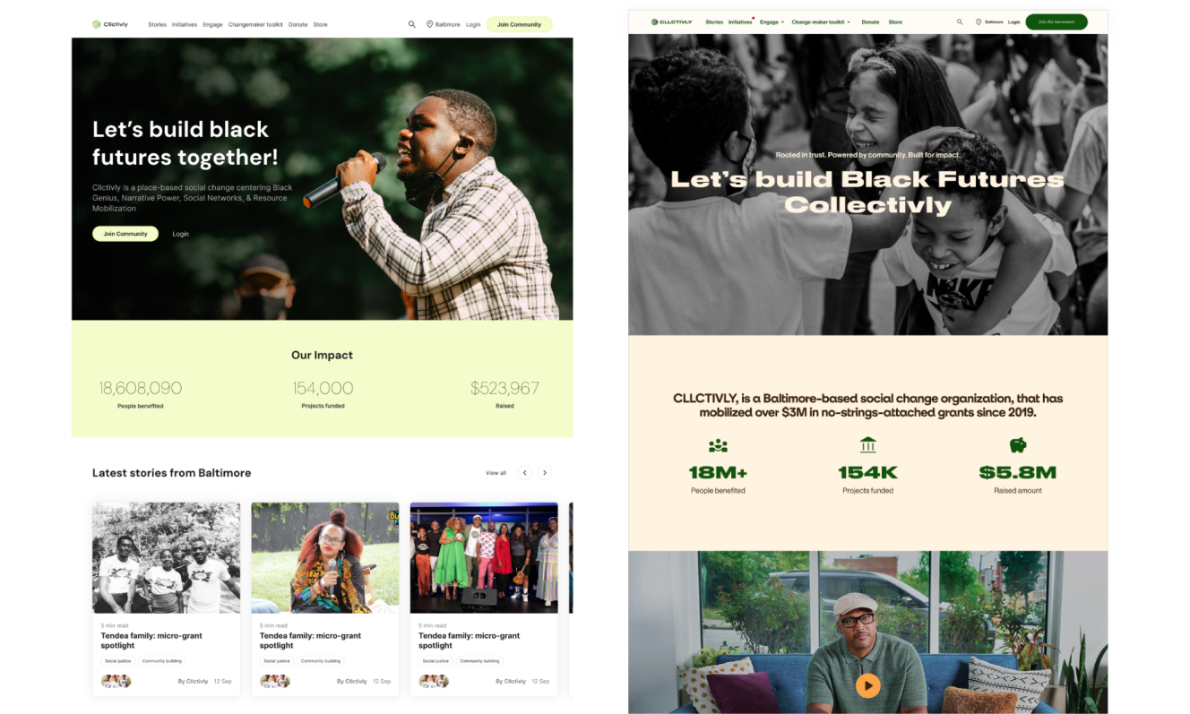 CLLCTIVLY brand refresh across product screens.