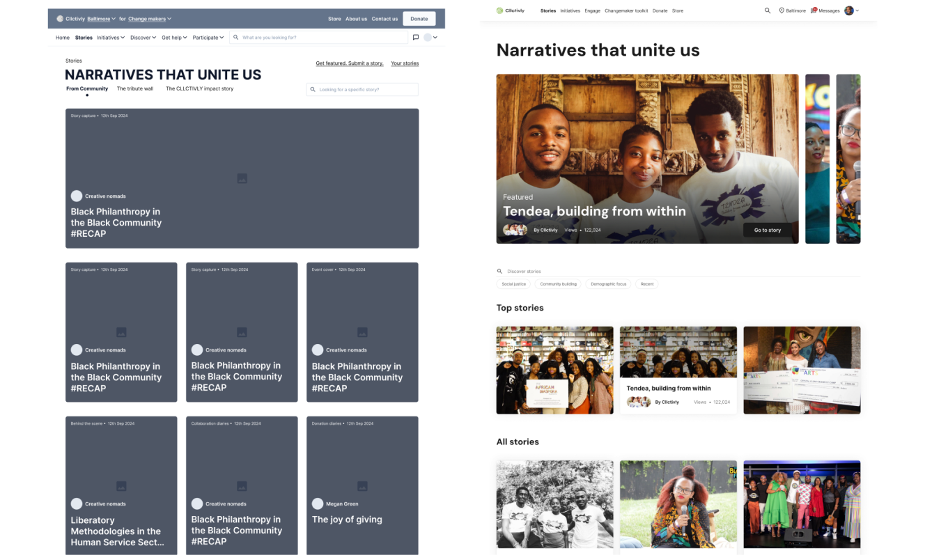 Completed CLLCTIVLY interface screens.