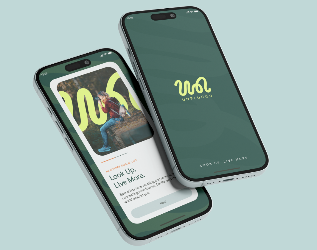 Unpluggd interface product concept screens.